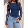 thumbnail image 6 of PRETTYGARDEN Sheer Lace Raglan Long Sleeve Shirts for Women | Soft Stretchy Knit,See Through Floral Sleeves,Crewneck Fitted Tshirts,Daily Going Out Tops,Office Layer,Fall Fashion Clothing, 6 of 9