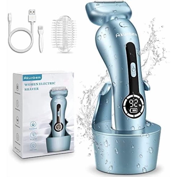 Maquinilla de afeitar eléctrica Akunbem para mujer, recortadora de bikini, color azul