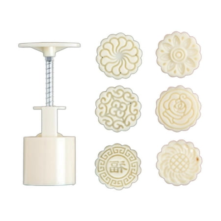 

OOKWE 60g-75g Mooncake Mold 6pcs Flower Stamps Hand Press Moon Cake Pastry Mould DIY Bakware