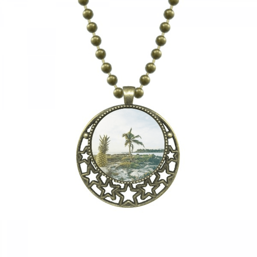 Ocean Sand Beach PineFruit Tree Sea Pendant Star Necklace Moon Chain