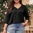 thumbnail image 5 of Womens Plus Size 3/4 Sleeve Tops Casual V Neck Three Buttons Tee Shirts Basic Loose Fit Tunic Blouse Summer 2025, 5 of 6