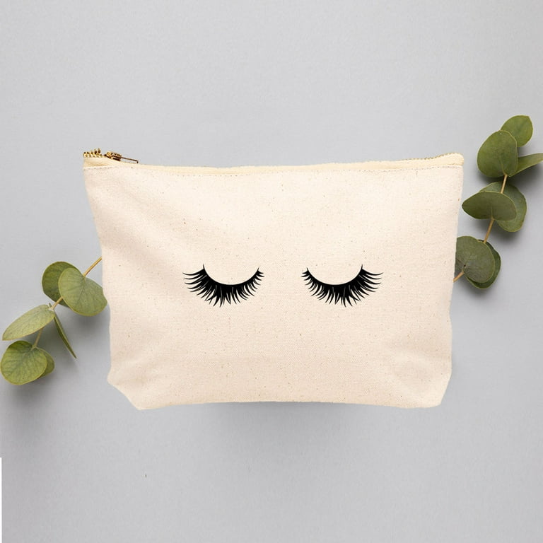 Koyal Wholesale Funny Makeup Bag Canvas Cosmetic Bag with Zipper Cute  Eyelashes Makeup Pouch 6.5 x 9 Inch