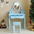 thumbnail image 6 of Ktaxon Kids Play Makeup Vanity Set with 3-Color Light, Girls Vanity Dresser Desk with Matching Stool, Light Blue, 6 of 11