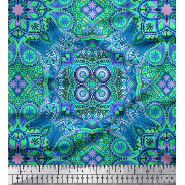 Soimoi Polyester Crepe Fabric Paisley & Mandala Decorative Printed Craft Fabric by The Yard 42 Inch Wide