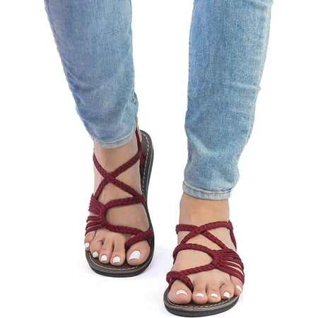 Womens Handwoven Flat Sandals Orthopedic Sandals Boho Beach Shoes Non-Slip Summer Braided Flip Flops with Arch Support for Relief Hallux Valgus Bunion Black 2 36