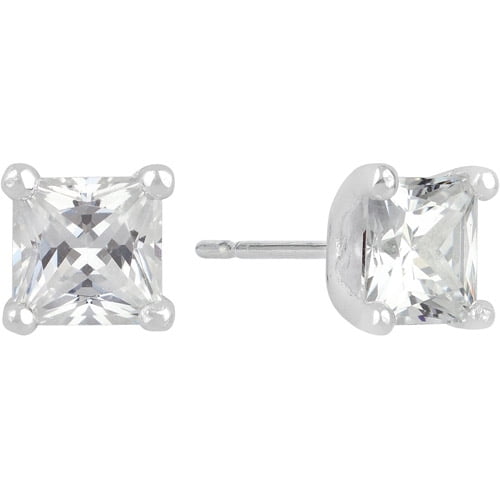 .925 Sterling Silver Flower Stud Earrings w/ Brilliant Cut CZ Stones 3/8 inch 