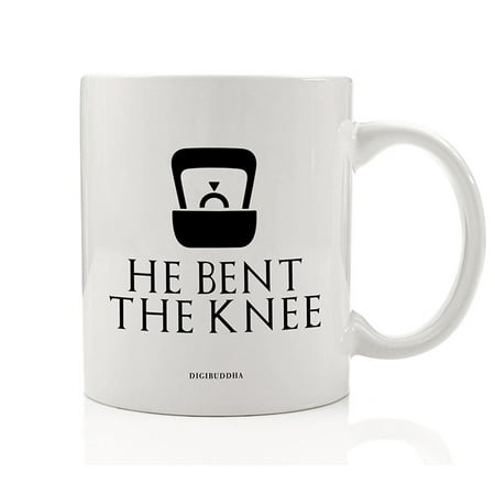 - He Bent the Knee Coffee Mug Cute Gift Idea He Finally Proposed Diamond Ring Proposal Engaged Couple Engagement Party Present Bridal Shower Guest Favors 11oz Ceramic Booze Tea Cup Digibuddha DM0736