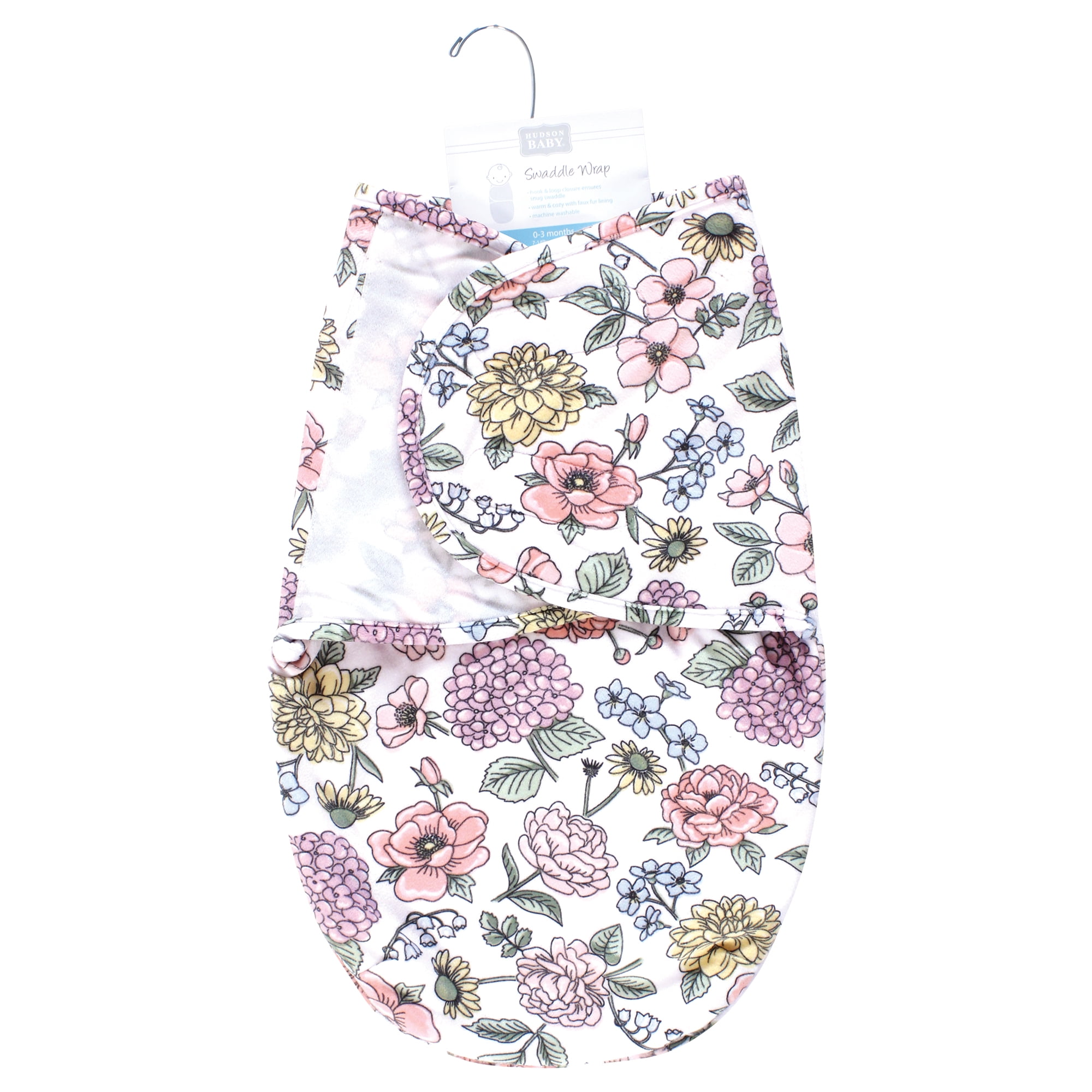 Hudson Baby Infant Girl Plush Faux Fur Swaddle Wrap, Vintage Blossom, 0-3 Months