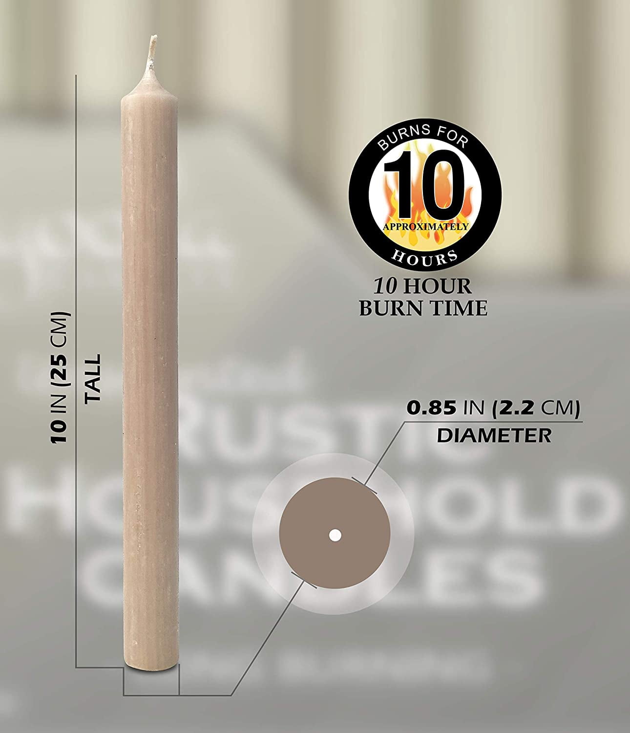 Hyoola 10" Rustic Sahara Dripless Dinner Candles Unscented Paraffin Wax with Cotton Wicks, 12-Pack