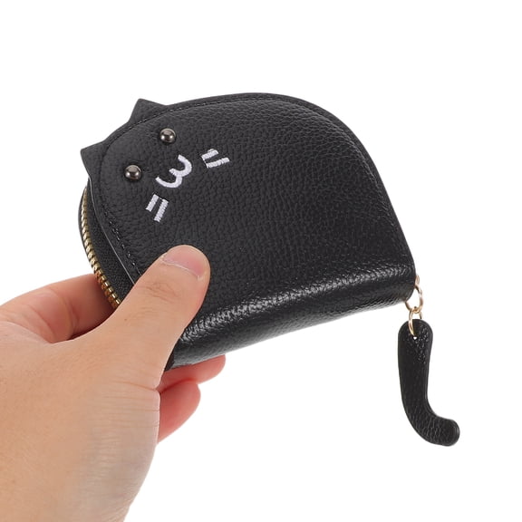 ELAYARD Black Cute Cat Wallet with Multi-Layer Card Organizer, Zipper Purse for Travel and Daily Use Accessory