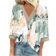 thumbnail image 2 of Fiudx Camisas para Mujer Blusas de Túnica Básica con Cuello En V y Costuras de Encaje Estampadas con Manga 3/4 para Mujer, 2 of 5