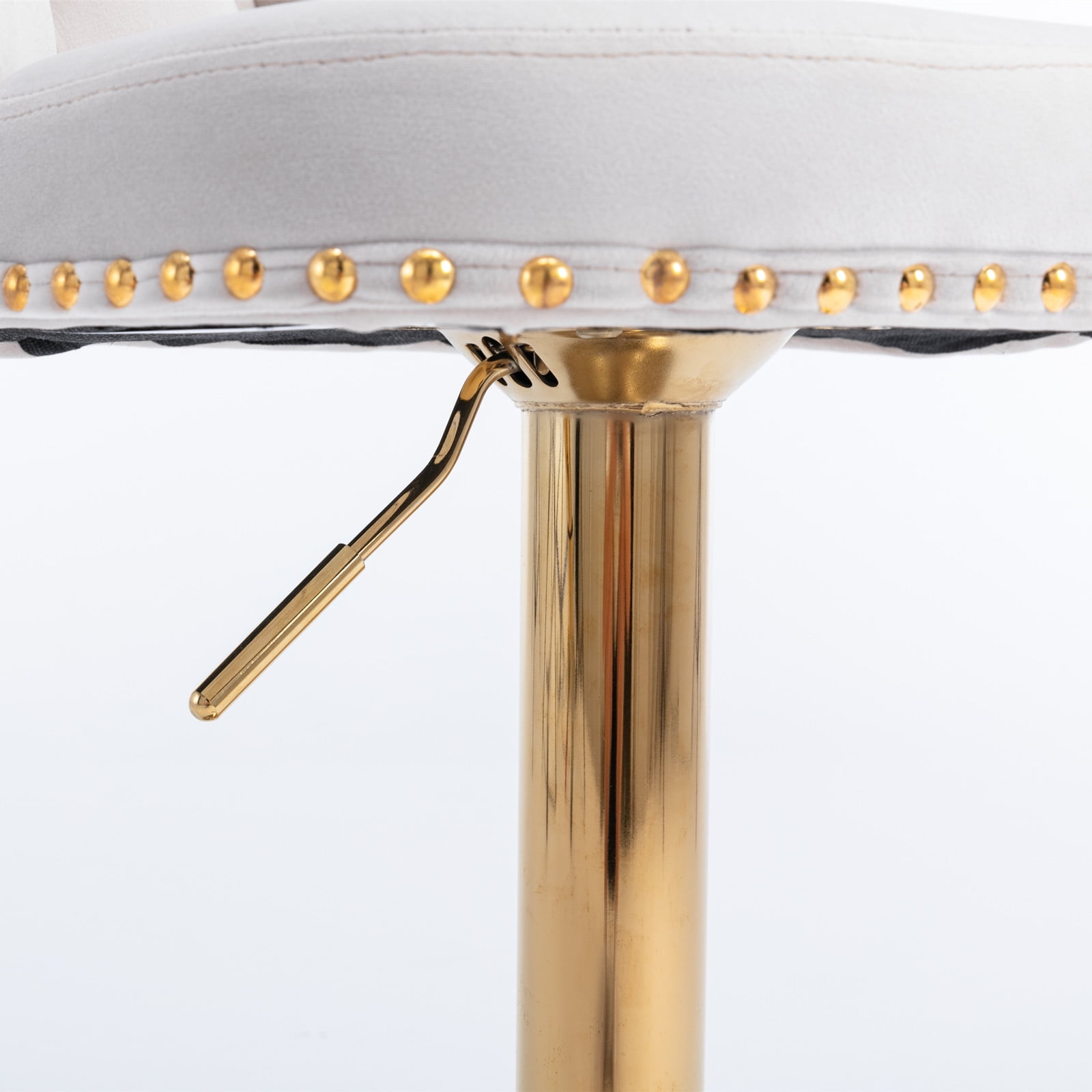 Swivel Dining Bar Chairs with Gold Metal Base Velvet Upholstered Bar Stools with Button Tufted Back Height Adjustment(Beige,Set of 6)