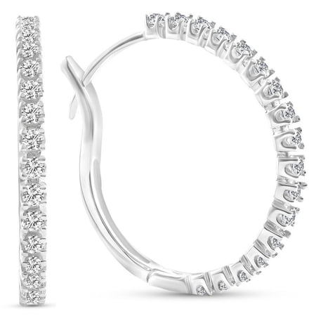 Glamour Gallery 14k White Gold Plated 925 Silver Hoop Huggie Earrings For Her 2.00 CT Round Cut VVS1/D Diamond