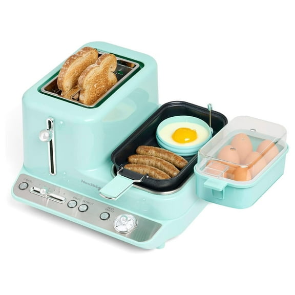 Exlonjet Classic 3-in-1 Breakfast Station, 2-Wide Slot Toaster With Adjustable Toasting Control, Non-Stick Griddle, 6 Capacity Egg Cooker With Lid