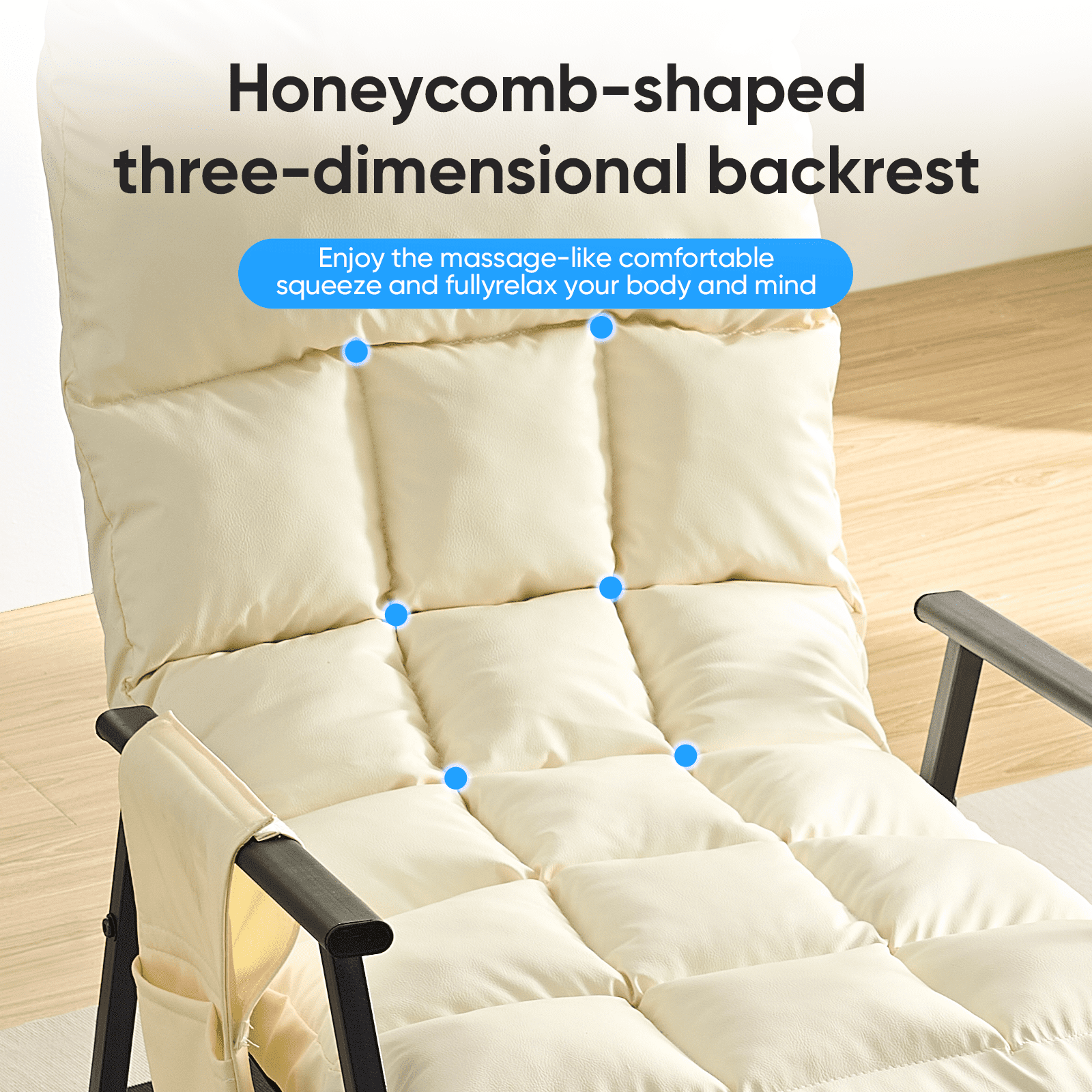 BALUS Rocking Chair, Leather Nursery Recliner with Adjustable Backrest & Footrest, Side Pockets, Modern Living Room Seating Space-Saving Design, Beige
