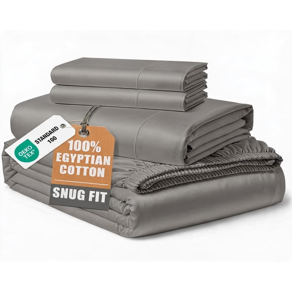 Queen Sheet Set 100% Egyptian Cotton Sateen Charcoal