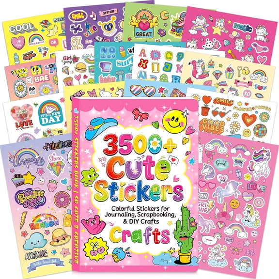 Neasyth 3500Pcs Cute Stickers Scrapbook Stickers Book, Letter Flower Heart Stickers Cool Stickers for Scrapbooking, Crafts
