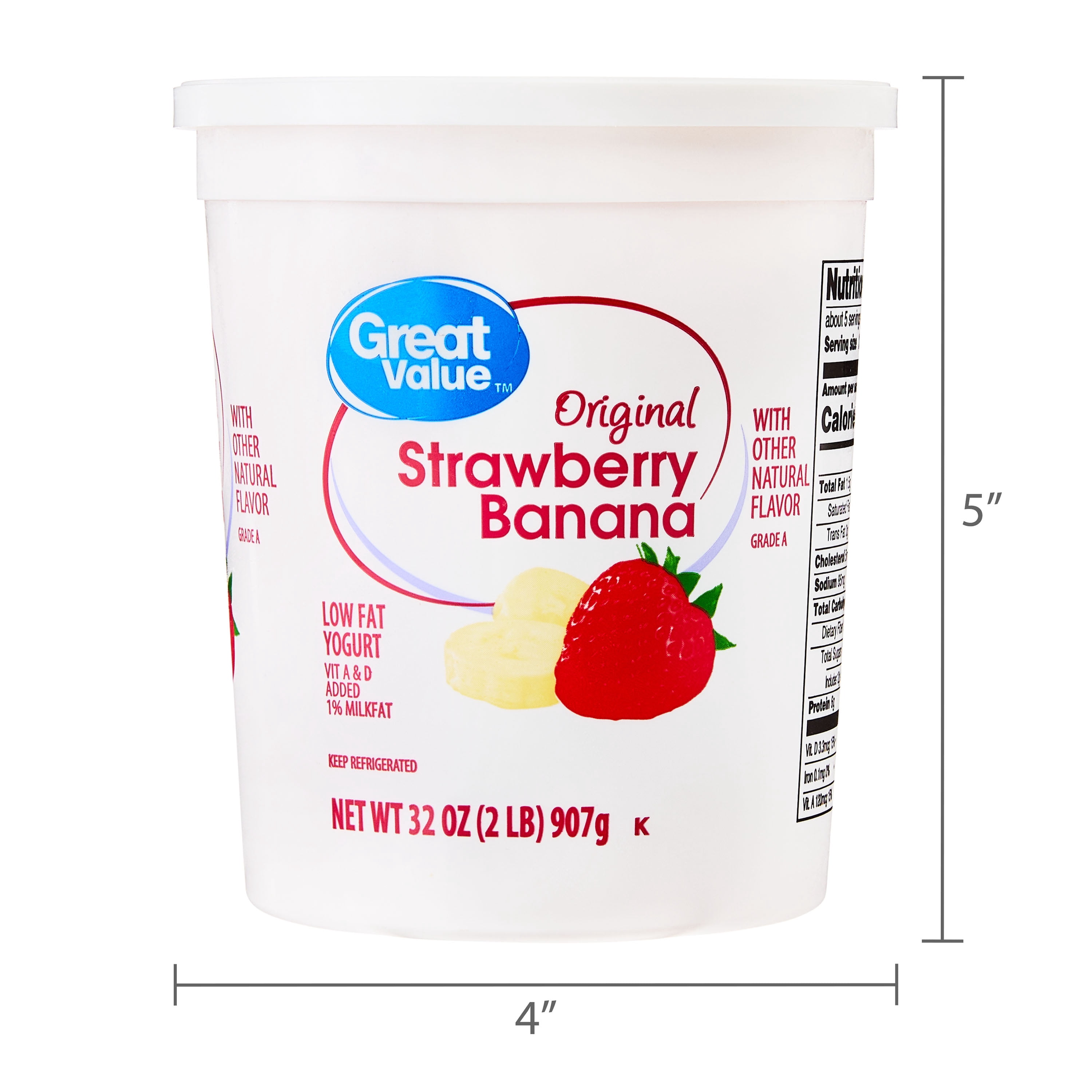 Great Value Original Strawberry Banana Low-fat Yogurt, 32 oz