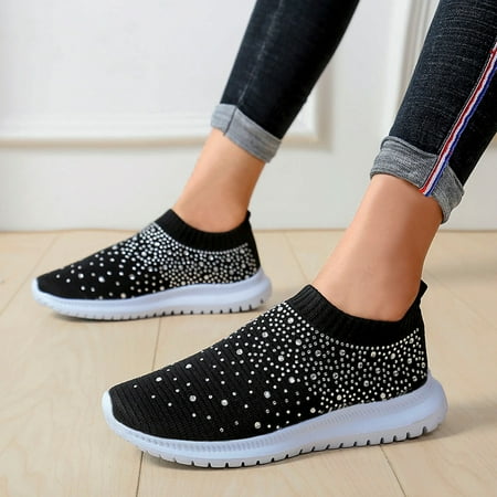 

Women s Faux Rhinestone Decor Slip-On Walking Shoes Comfortable & Breathable Mesh Elastic Socks Shoes Women s Footwear