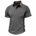 thumbnail image 5 of Qwertyu Mens Casual Polo Shirts Classic Short Sleeve Basic Golf Button Shirt with Pocket Dark Gray M, 5 of 6