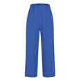 thumbnail image 4 of Yindaity Cropped Linen Pants Women Summer Elastic Waist Straight Leg Plus Size Crop Pants Casual Beach Trousers with Pockets Blue,S, 4 of 5