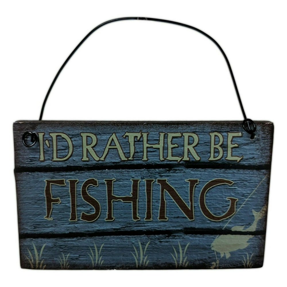 I'D RATHER BE FISHING Mini Hanging Sign, 4" x 2.5", by