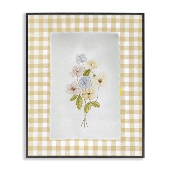Stupell Industries Soft Gingham Flowers Black Framed Giclee Art, design by Arlington Prints
