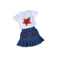 thumbnail image 2 of Douhoow Kid Girl 2 Piece Set Rose Embroidery Short Sleeve T-Shirts+Denim Short Skirts, 2 of 9