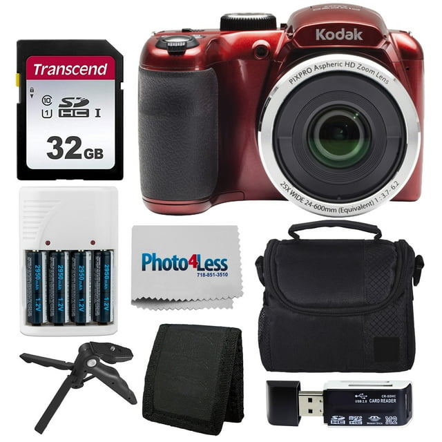 Kodak PIXPRO AZ252 Digital Camera (Red) Bundle + 32GB Memory Card