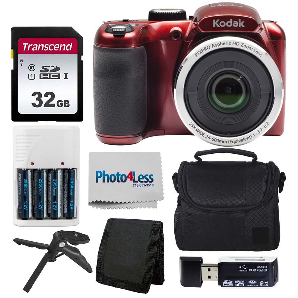 Kodak PIXPRO AZ252 Digital Camera (Red) Bundle + 32GB Memory Card