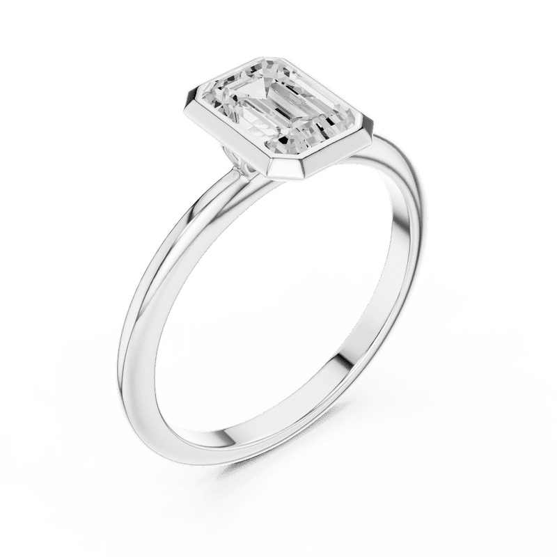 Zuwelria Moissanite Promise Ring | 1.00 Ct Emerald Cut Moissanite Engagement Ring - Wedding Ring for Women | Bezel Solitaire Diamond Rings | 18K White Gold Plated Silver Size 5