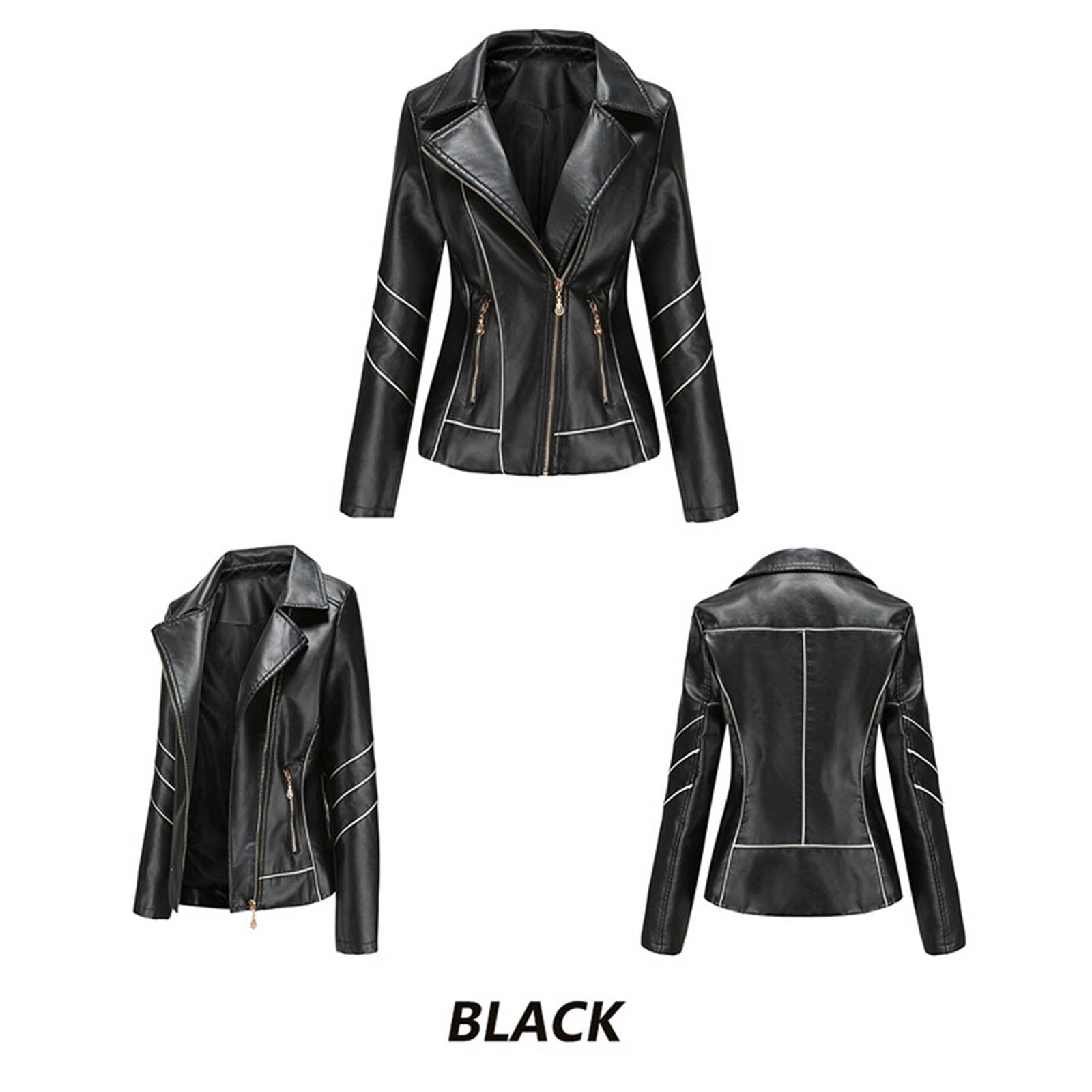 Fjofpr Womens Plus Size Faux Leather Jackets Long Sleeve Outerwear with Pockets Ladies Casual Solid Lightweight Zipper Coat