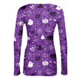 thumbnail image 6 of Halloween Womens Tops Long Sleeve Slim Funny Pumpkin Ghost Tunic Tops Party Spring Day Crew Neck Ribbed Tee Tops Dark Purple M, 6 of 6