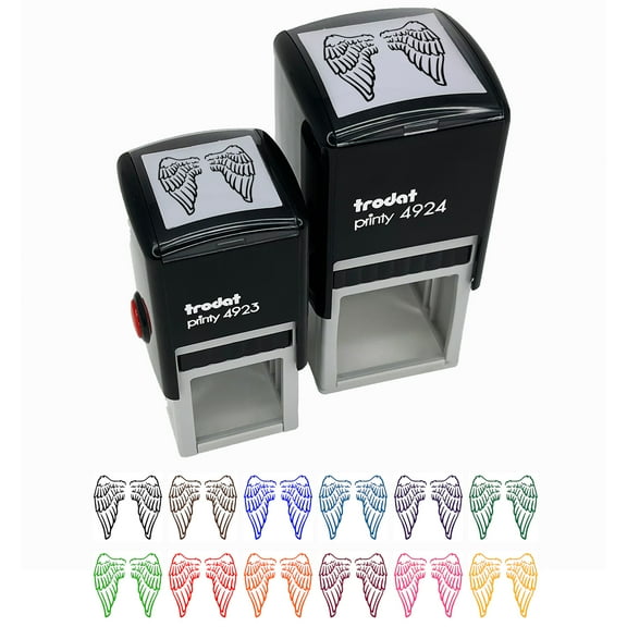 Folded Angel Wings Feathers Self-Inking Rubber Stamp Ink Stamper - Black Ink - Small 1 Inch