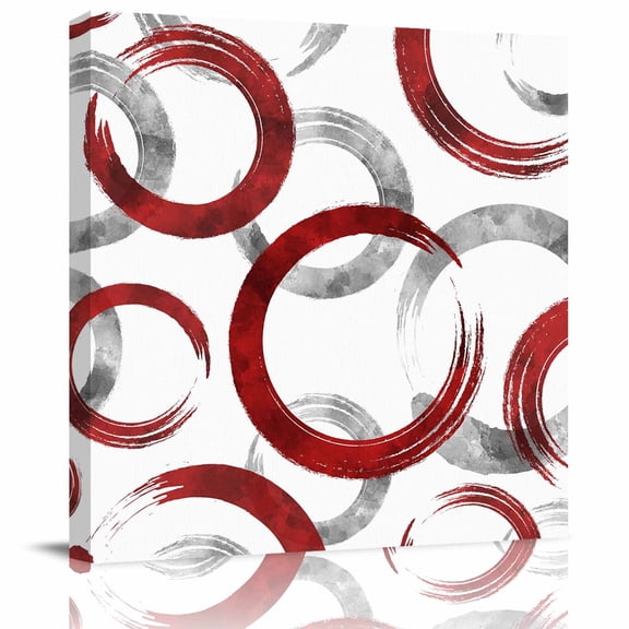 Framed Canvas Wall Art for Living Room Red Circles Wall Decor, Geometric Abstract Twisted Lines Aesthetic Paintings for Bedroom Office Kitchen Bathroom, Ready to Hang Artwork Wall Pictures 8x8 Inch