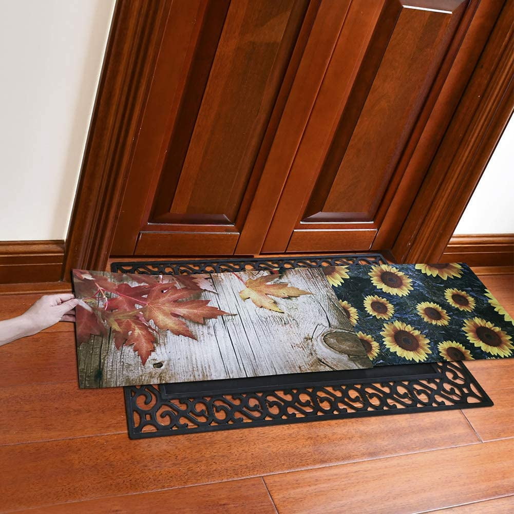 Rubber Welcome Door Mat Tray, Decorative Indoor Outdoor Doormat Tray Non Slip Front Door Mat Tray, Easy to Clean Low Profile Mat Tray for Entry Patio High Traffic Areas, 17.7 x 29.5Inch (Doormat tray)