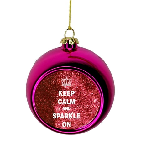 Keep Calm Pink Glitter - Keep Calm and Sparkle in Silver Faux Glitter Bauble Christmas Ornaments Pink Bauble Tree Xmas Balls
