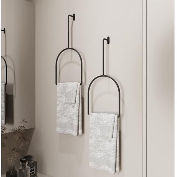 2- Pcs Unique Vertical Towel Rack Wall Mounted for Bathroom, Metal Semi-Oval Towel Holder, Modern Hand Towel Ring, Elegant Bathroom Decor, Space-Saving Towel Hanger, Kitchen Towel Rack