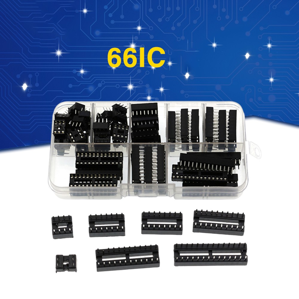Kit 66 Prese IC DIP 2,54 Mm – 8 Formati Da 6 A 28 Pin, Per Circuiti Stampati E Riparazioni Elettroniche, In ABS E Rame Nichelato
