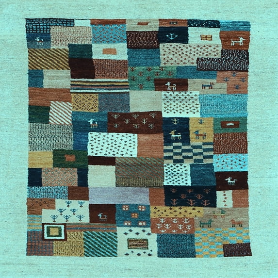 Ahgly Company Indoor Square Abstract Light Blue Contemporary Area Rugs, 6' Square