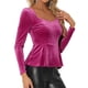 thumbnail image 4 of BLUSA ELEGANTE DE VELVET CUELLO CORAZÓN MANGA LARGA PEPLUM S Rosa Fucsia, 4 of 6