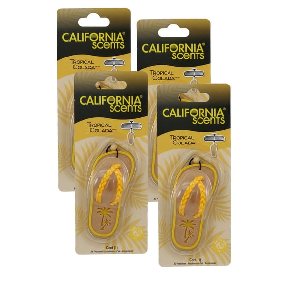 California Scents Scented Sandal Hanging Air Freshener, Tropical Colada Scent Car Air Freshener - Odor Eliminator for Strong Odor - Flip Flop Car Fresheners, 4 Packs