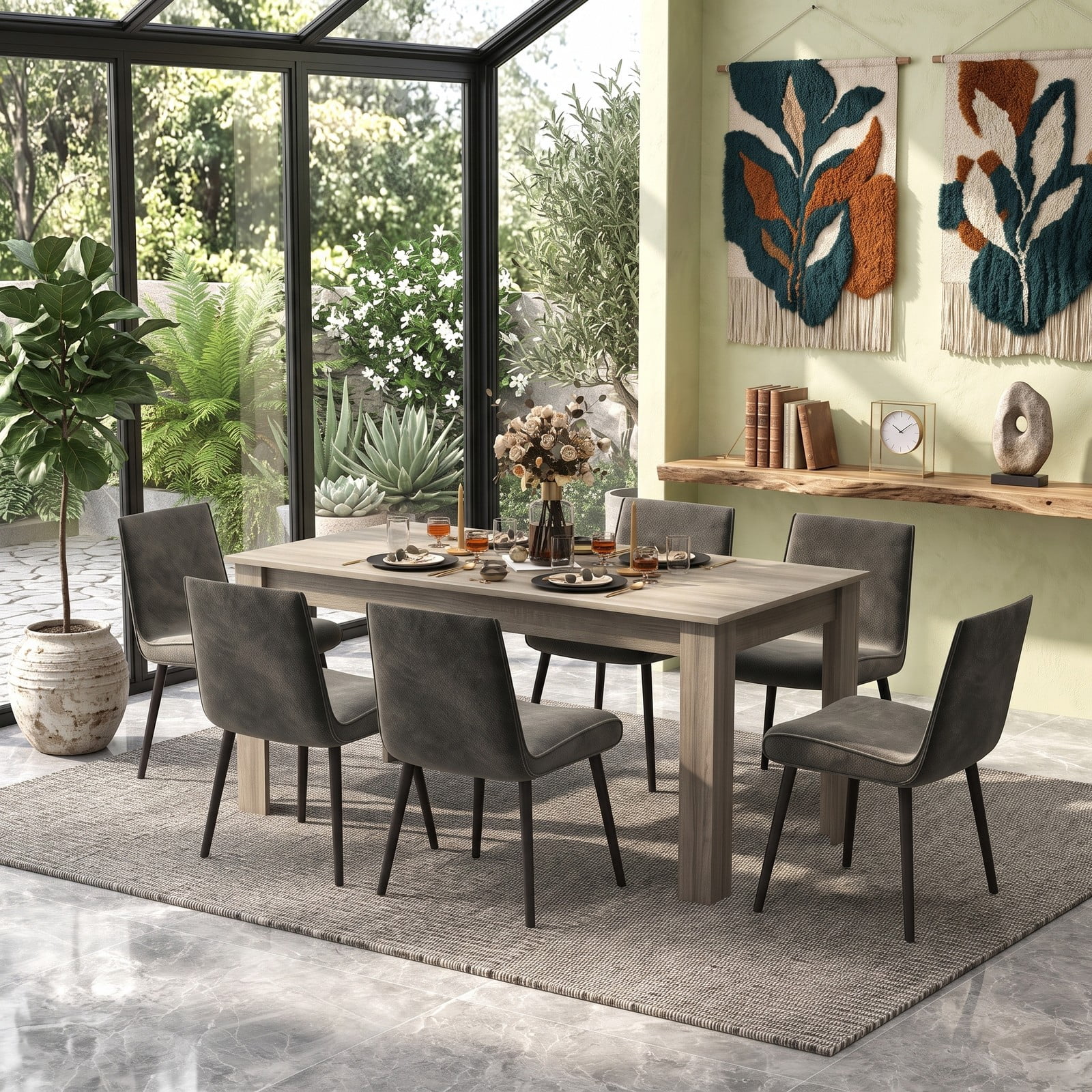 Furnibear 63 Inch Rectangular Modern Dining Table, Engineered Wood Kitchen Table for 6, Spacious Rectangle Dinner Table with Sturdy Wood Legs for Dining, Light Gray