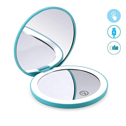 Glam Hobby LED Lighted Travel Makeup Mirror, 1x/7x Magnification
