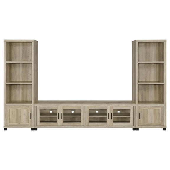 Pemberley Row Wood Antique Pine Entertainment Center Rectangular Clear Tempered Glass 78.75" Unassembled