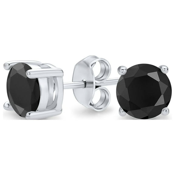 Bling Jewelry Womens Black Round CZ Stud Earrings for Men Silver Solitaire Cut