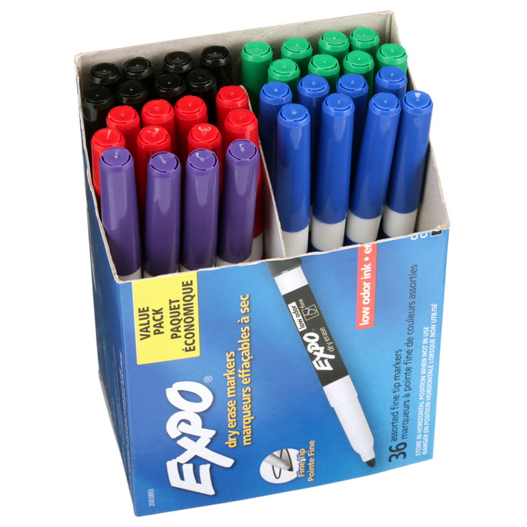 Expo Low Odor Dry Erase Markers, Fine Tip, Assorted Colors, 36 Count