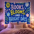 thumbnail image 2 of Books Blooms and Bright Days Text on Blue Background, Cheerful Illustration, Graduation Gift for Book Lovers, Literary Wall Art, Tapestry Wall Hanging for Bedroom and Study Room, 2 of 7