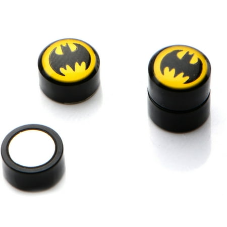 Officially Licensed DC Comics Body Jewelry Acrylic Magnetic Non-pierced Earrings with Yellow and Black Batman Logo