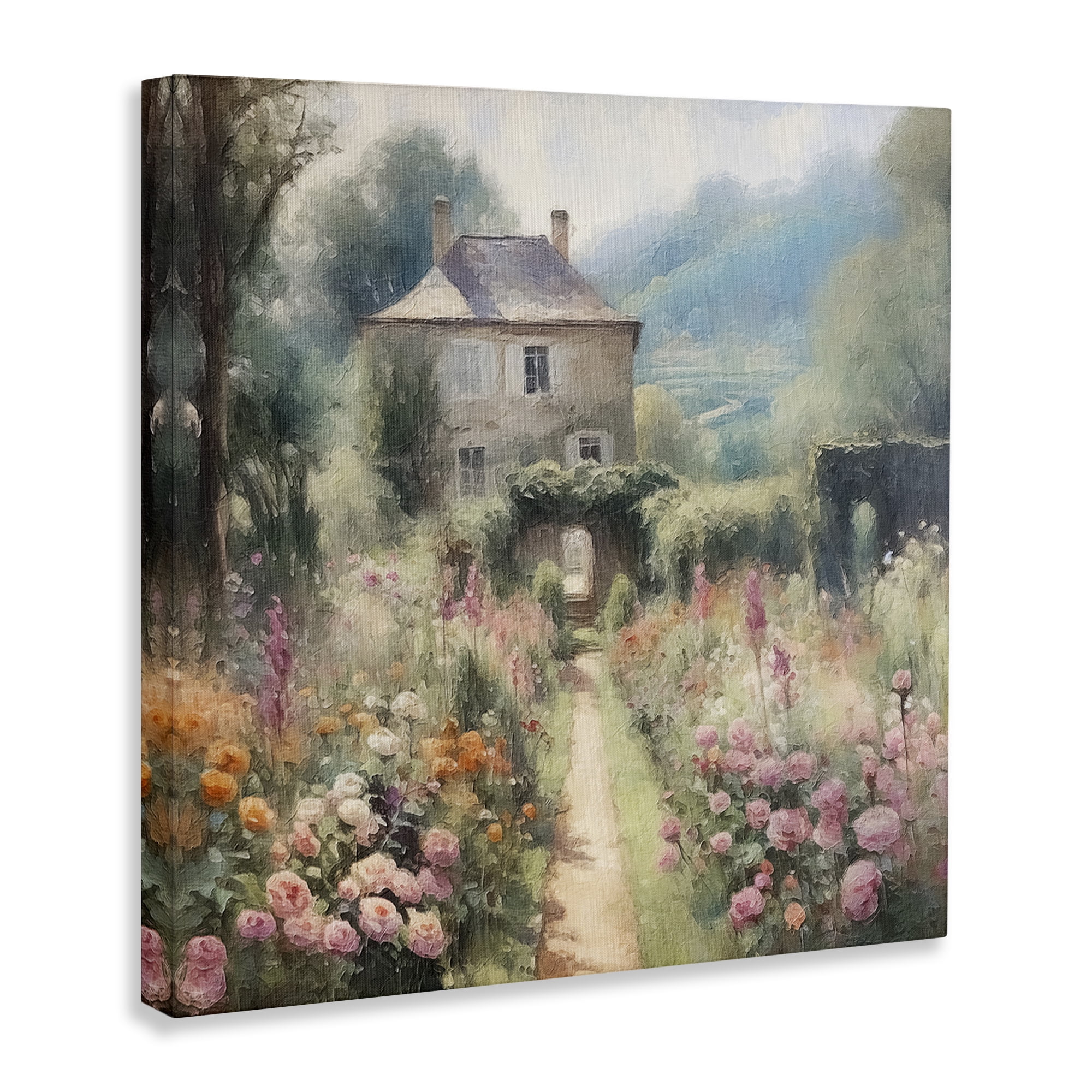 Stupell Industries Blooming Cottage Path Landscape Painting Gallery Wrapped Canvas Art Print Wall Art, 36 x 36